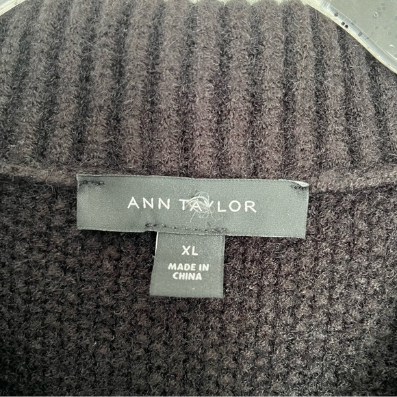 ANN TAYLOR Collared Cable Knet Sweater Black Jacket Size XL - Picture 6 of 13